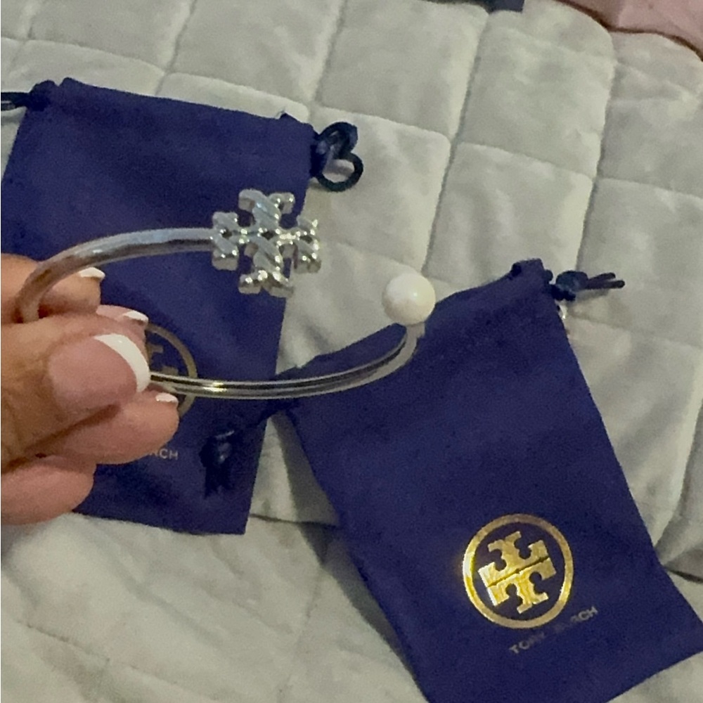 Tory Burch Silver Bracelet with White Accent